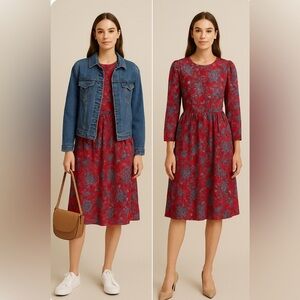 VTG Laura Ashley Dress Floral Long Pink Button Up Cotton Wool UK 12 US 10 EU 38